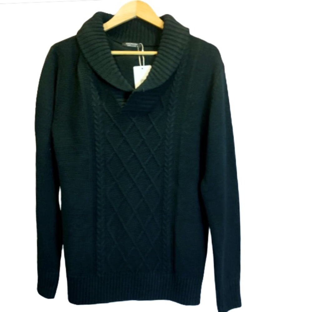 NWT Coofandy Black Mens Sweater Shawl Collar Small
